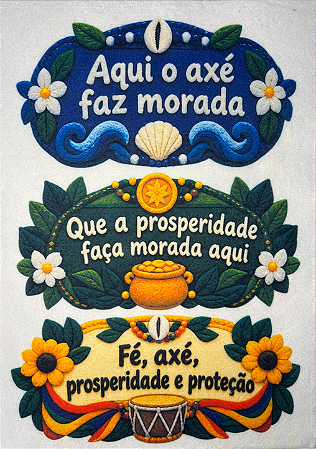 Plaquinha Aqui o Axé faz morada e outras... "Coleção costurados a mão"