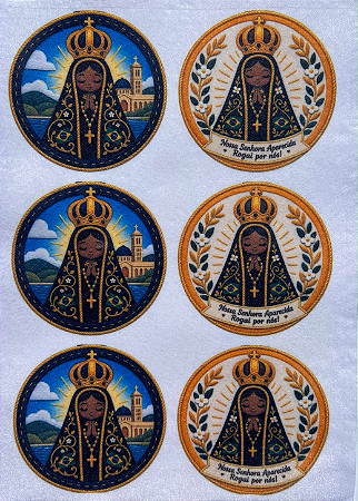 Medalha Nossa Senhora Aparecida Azul e Amarela "Coleção costurado a mão"