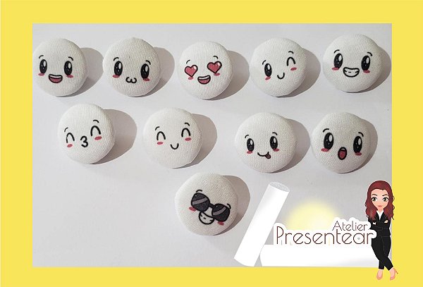 Botões Carinhas Kawaii com 10 unidades
