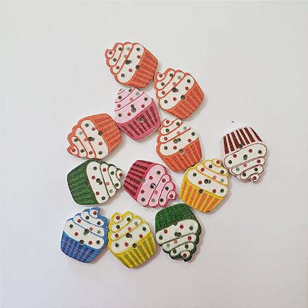 Botão de Madeira Cupcake com 4 unidades