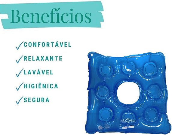 Almofada Inflável Anti escaras Della Vida Quadrada Com Orifício Flex REF 7016