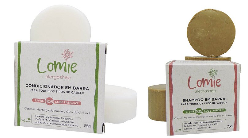 Kit Lomie - Shampoo e Condicionador em Barra - Manteiga de Karité e Óleo de Girassol – Alergoshop