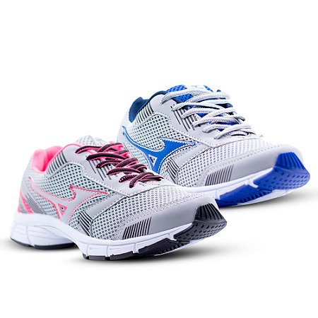 KIT MIZUNO MASCULINO CINZA AZUL + FEMININO PRATA/PINK