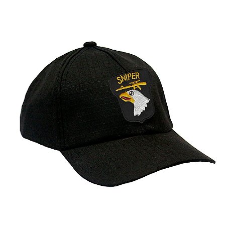 Boné Militar Rip Stop com Patch Aplicado Sniper Airborne | Preta - Atack