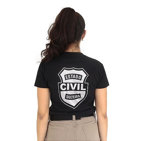 Camiseta Feminina Militar Baby Look Estampada Estado Civil Solteira