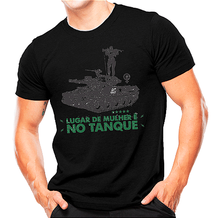 Camiseta Militar Feminina Estampada Lugar de Mulher é no Tanque