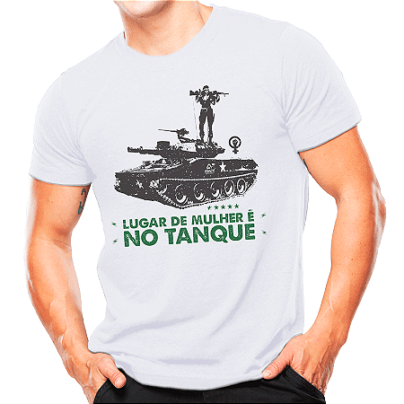 Camiseta Militar Feminina Estampada Lugar de Mulher é no Tanque