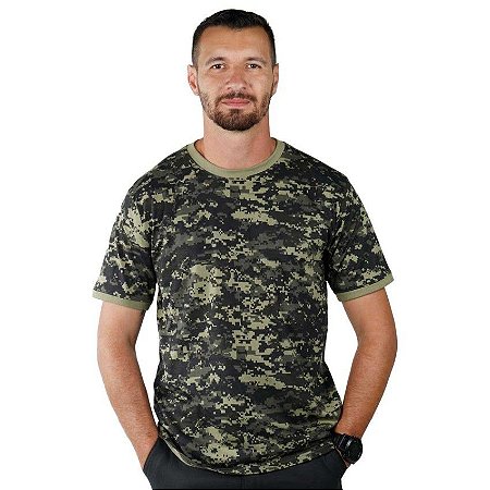 Camiseta Masculina Soldier Bélica Camuflada Digital Pântano
