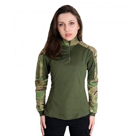 Combat Shirt Feminina Camuflada Bélica - Multicam