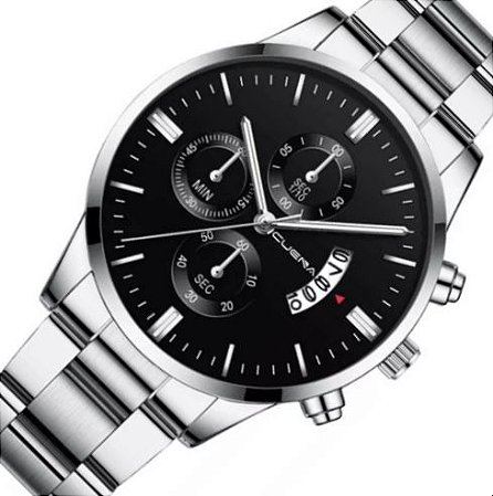 Relógio Masculino Prata Pulseira de Aço Fundo Preto Black Motion Quartz  Silver Cuena - PJK STORE - Smartwatches 70% OFF - Relógios Masculinos e  Femininos 60% OFF - 10x Sem Juros.