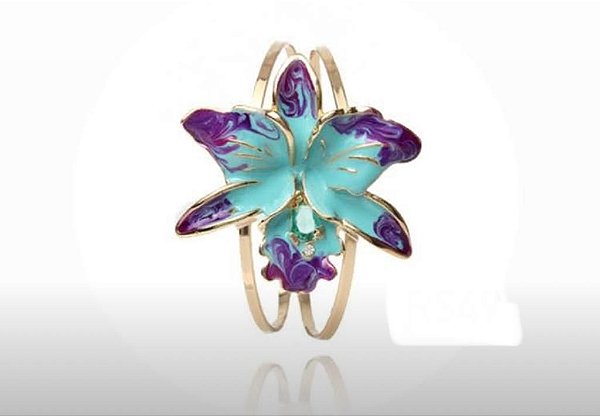 Bracelete Pintado á Mão Orquídea Bicolor Azul
