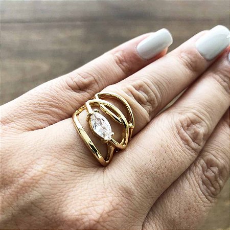 Anel feminino de luxo banhado em ouro 18k semi joia