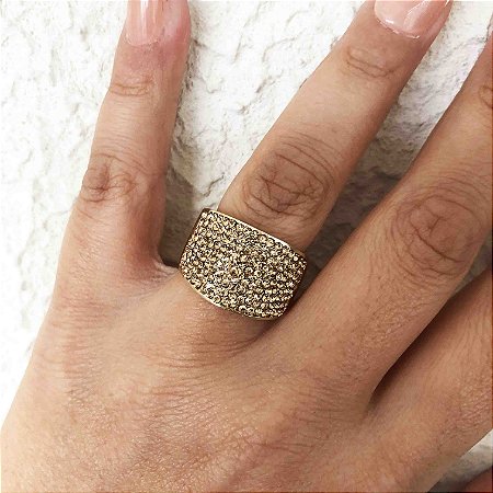 Anel luxo flexível cristais semijoia ouro 18k