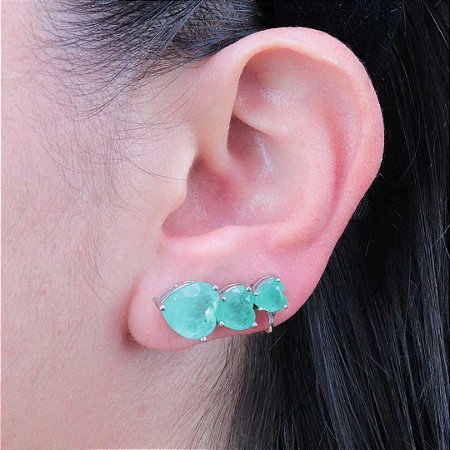 Ear cuff com três corações em turmalina fusion