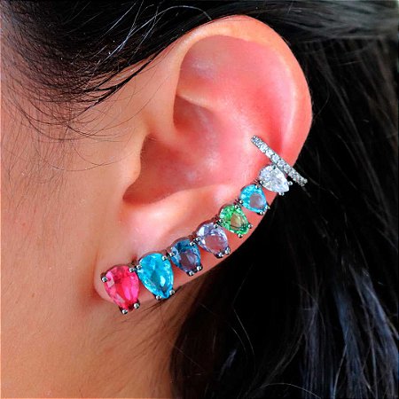 Ear cuff divo com piercing zircônia colorida