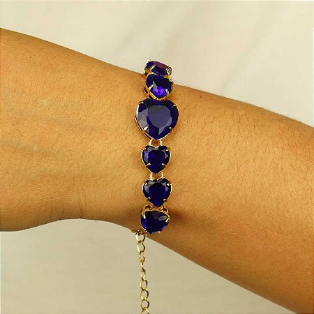 Pulseira de coração em cristal safira