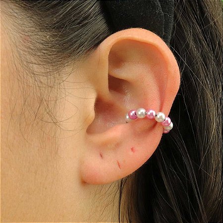 Piercing feminino de pérolas rosas semijoia