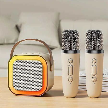 Caixinha De Som Karaokê Bluetooth Com 02 Microfones