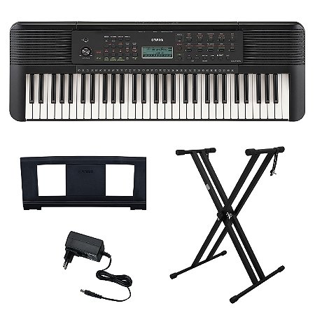 Kit Teclado Arranjador 61 Teclas PSR E283 com Fonte Bivolt Yamaha e Suporte em X