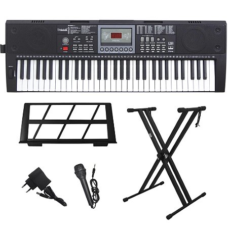 Kit Teclado Musical Portátil 61 Teclas Rhythmic 80 Bluetooth com Suporte em X