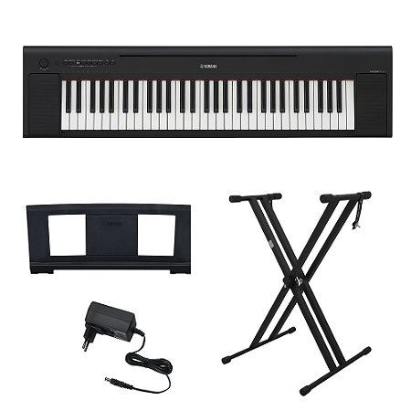 Kit Piano Digital NP 15B Piaggero Preto 61 Teclas com Fonte Bivolt Yamaha e Suporte em X