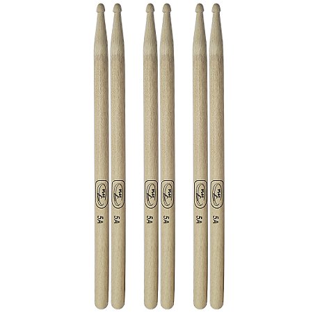 Kit com 3 Pares de Baquetas para Bateria Hickory 5A New York