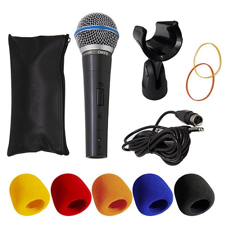 Kit Microfone Dinâmico com Fio TK 58C com Suporte B19A e Espuma Onyx