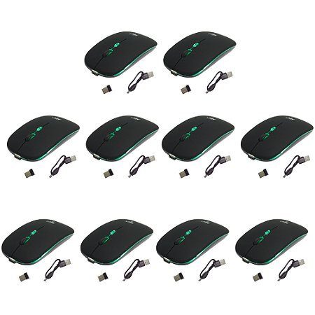 Kit 10 Mouses Sem Fio Recarregável Mega M185 com Led DPI Ajustável