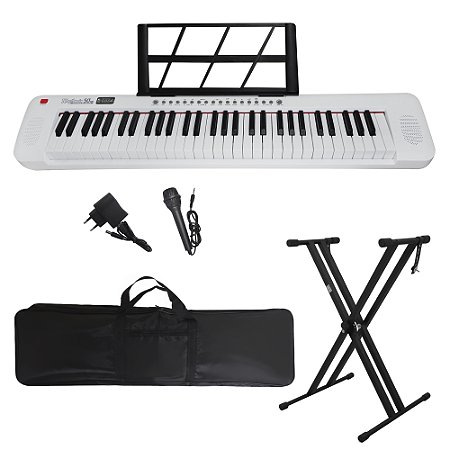 Kit Teclado Musical 61 Teclas Estudante Iniciante Rhythmic 50WH + Capa e Suporte em X