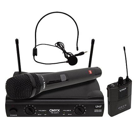 Microfone sem Fio Duplo Mão e Headset TK U211 UHF Onyx