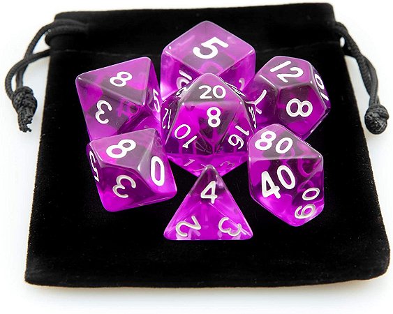 Dados Para Rpg Conj C/7 translúcido lilás com branco