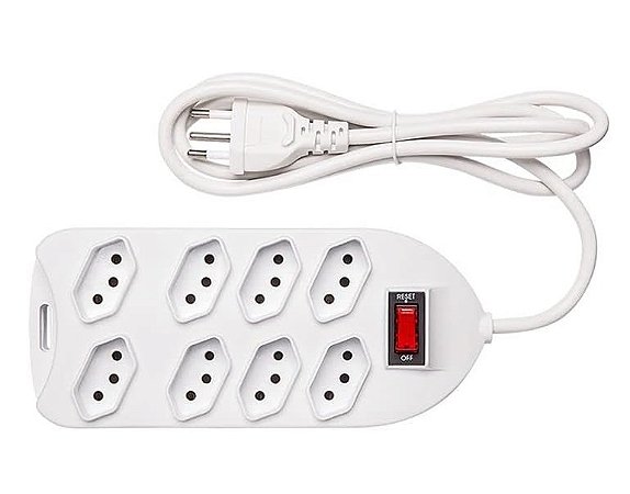 Extensão Elétrica 1,5 metros c/ Protetor Eletrônico com 8 Tomadas EPE 1008+ Branca