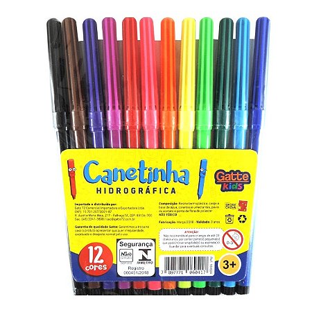 Canetinha Hidrográfica Gatte Kids 12 Cores
