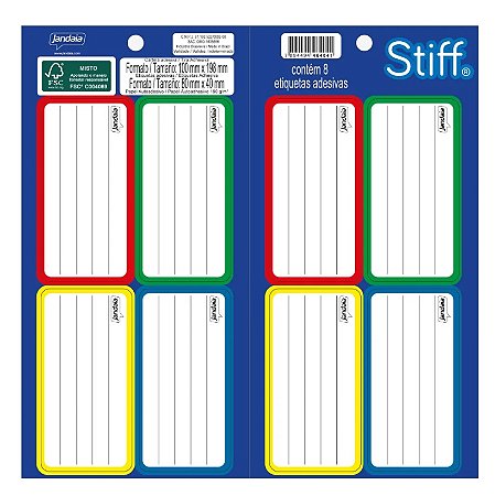 Etiqueta escolar adesiva Jandaia stiff com 8 etiquetas