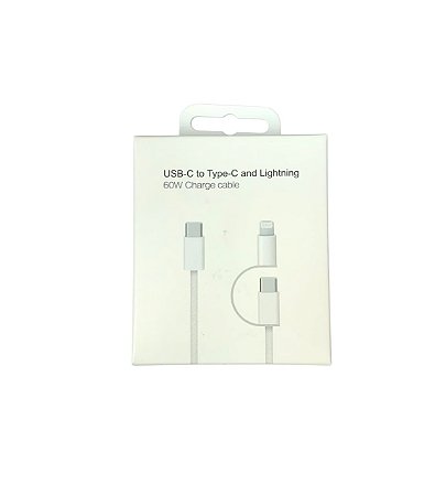 Cabo 2 em 1 USB-C Lightning e Tipo-C 60W