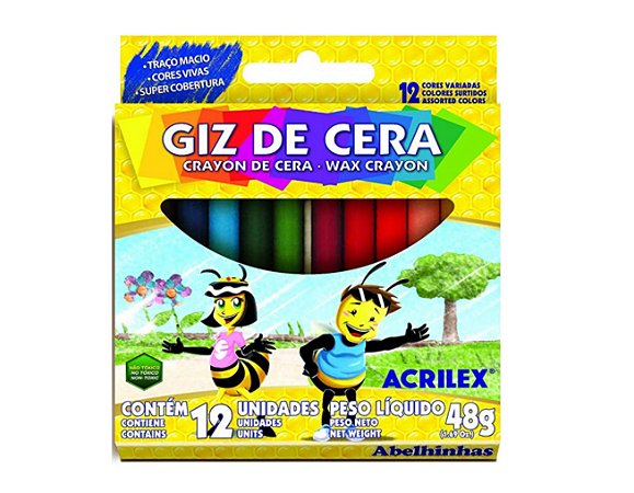 Giz de Cera 12 Cores Acrilex 48 Gramas