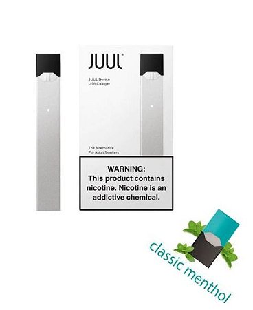 Combo JUUL -  Cigarro Eletrônico JUUL Individual  Prata+ 1 Refil JUUL Menthol 5%