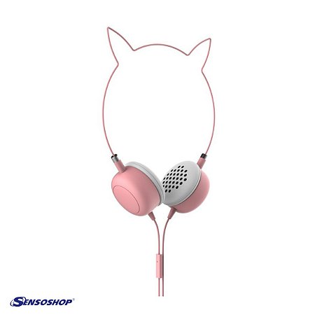 Fone De Ouvido Headphone Orelha De Gatinho Geonav Rosa