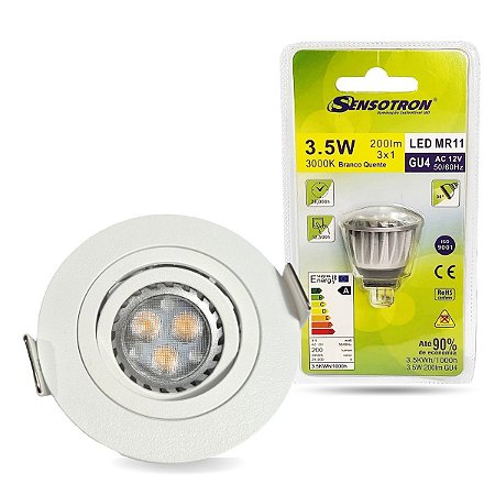 Lâmpada LED Dicróica 3.5w MR11 Luz Quente com spot redondo embutir Sensotron