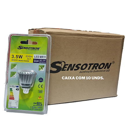 Kit 10 Lâmpadas Led 3.5w Mr11 Luz 3000k Minidicroica 12v Sensotron