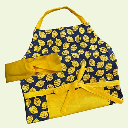 Kit Avental de Cozinha Limão Siciliano + Faixa de Cabelo lisa amarela