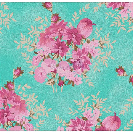Tricoline Floral Amor Perfeito (Tiffany), 100% Algodão, Unid. 50cm x 1,50mt