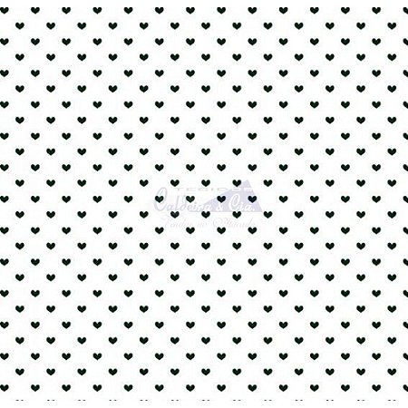Tricoline Corações Amor - Cor 15 (Preto / Branco), 100% Algodão, Unid. 50cm x 1,50mt