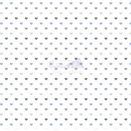 Tricoline Corações Amor - Cor 12 (Azul / Cinza), 100% Algodão, Unid. 50cm x 1,50mt