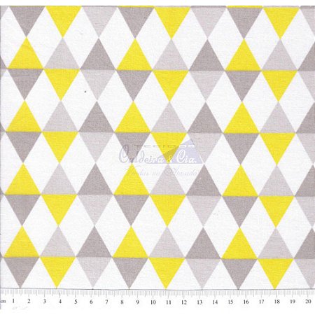 Tricoline Estampado Balão - Cor 03 (Amarelo com Cinza), 100% Algodão, Unid. 50cm x 1,50mt