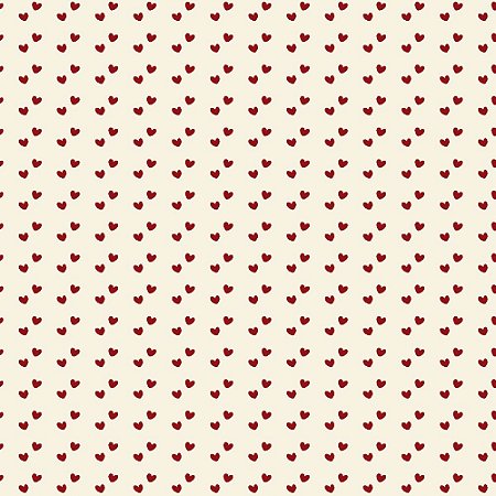 Tricoline Mini Corações Vermelho, 100% Algodão, 50cm x 1,50m