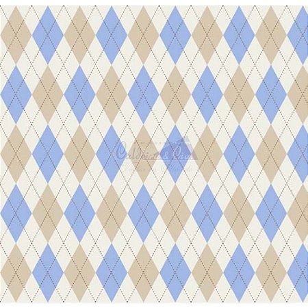 Tricoline Estampado Trapézio - Cor 05 (Creme com Azul), 100% Algodão, Unid. 50cm x 1,50mt