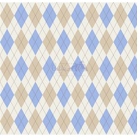 Tricoline Estampado Trapézio - Cor 05 (Creme com Azul), 100% Algodão, Unid. 50cm x 1,50mt