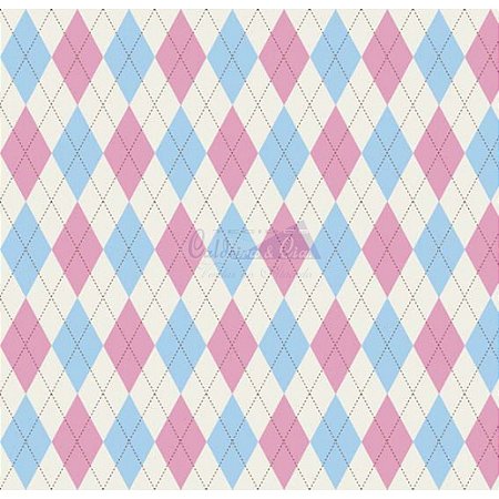 Tricoline Estampado Trapézio - Cor 04 (Azul com Rosa), 100% Algodão, Unid. 50cm x 1,50mt