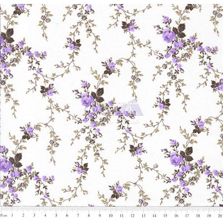 Tricoline Estampado Floral Sarah - Cor-54 (Lilás com Marrom) , 100% Algodão, Unid. 50cm x 1,50mt